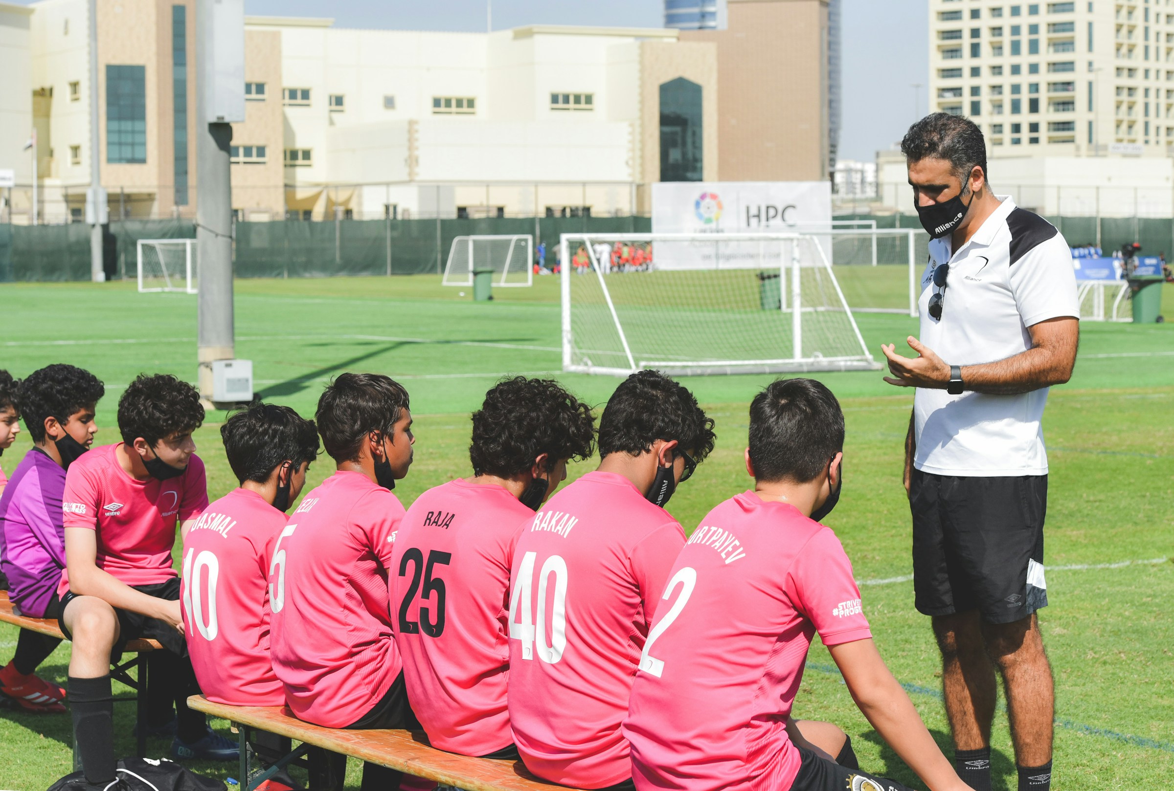 Football coach and players